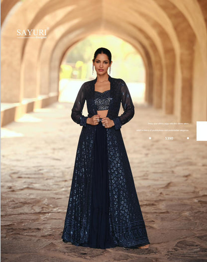 Jewel Sayuri Georgette Crop Top Skirt Jacket