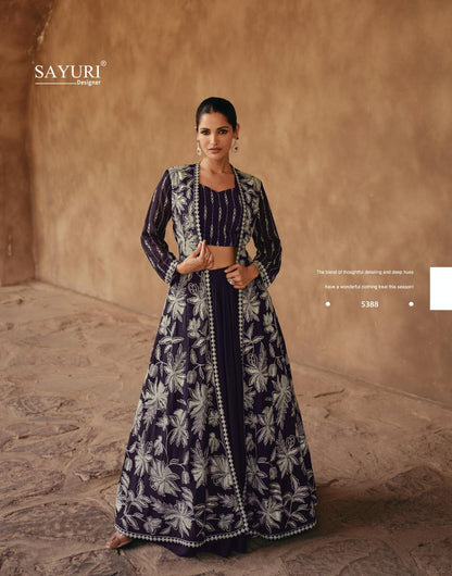 Jewel Sayuri Georgette Crop Top Skirt Jacket