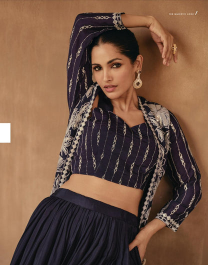Jewel Sayuri Georgette Crop Top Skirt Jacket