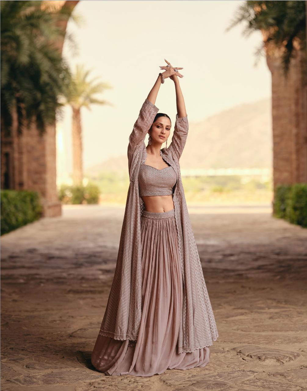 Jewel Sayuri Georgette Crop Top Skirt Jacket