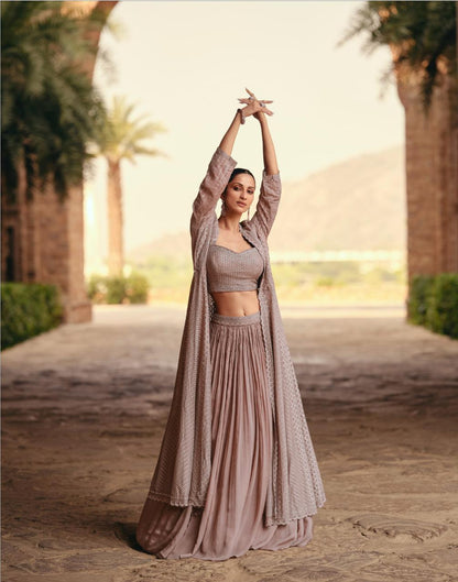Jewel Sayuri Georgette Crop Top Skirt Jacket