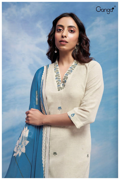 Jhenette-2361 Ganga Woven Linen Plazzo Style Suits