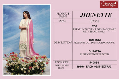 Jhenette-2361 Ganga Woven Linen Plazzo Style Suits
