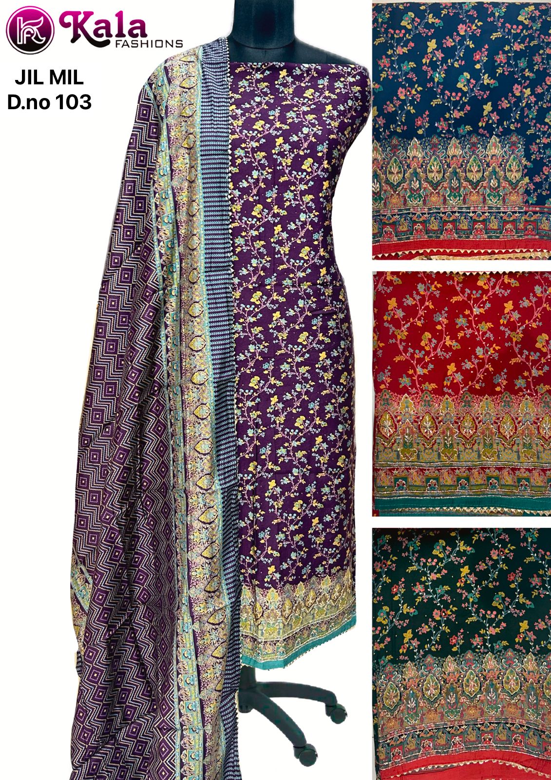 Jil Mil Kala Fashion Muslin Salwar Suits