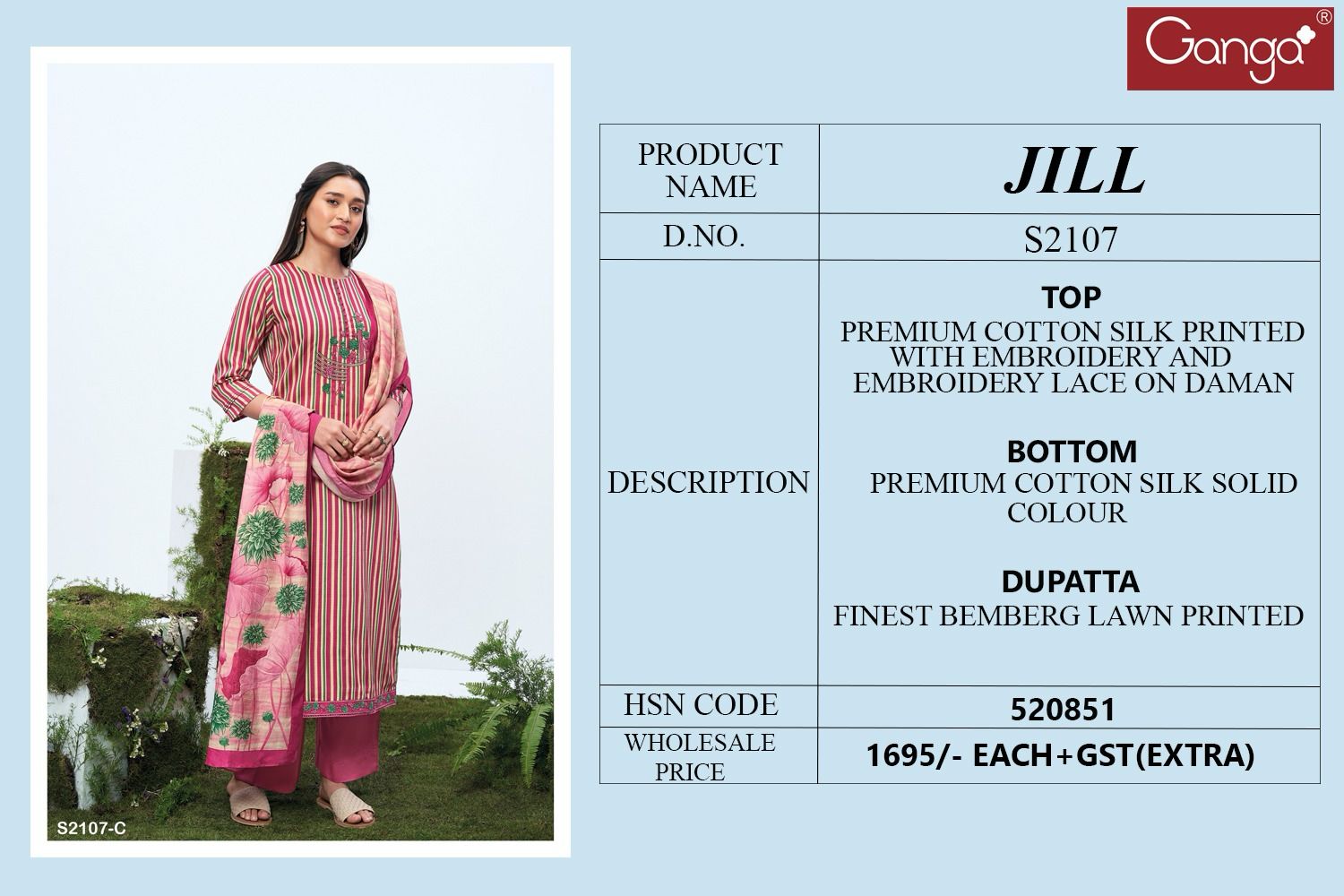 Jill 2107 Ganga Cotton Silk Plazzo Style Suits