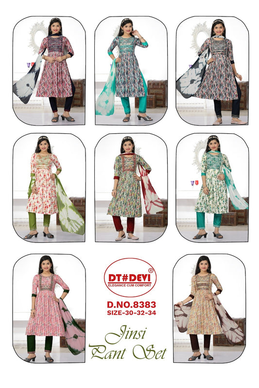 Jinsi-8383 Dt Devi Rayon Girls Readymade Pant Suits