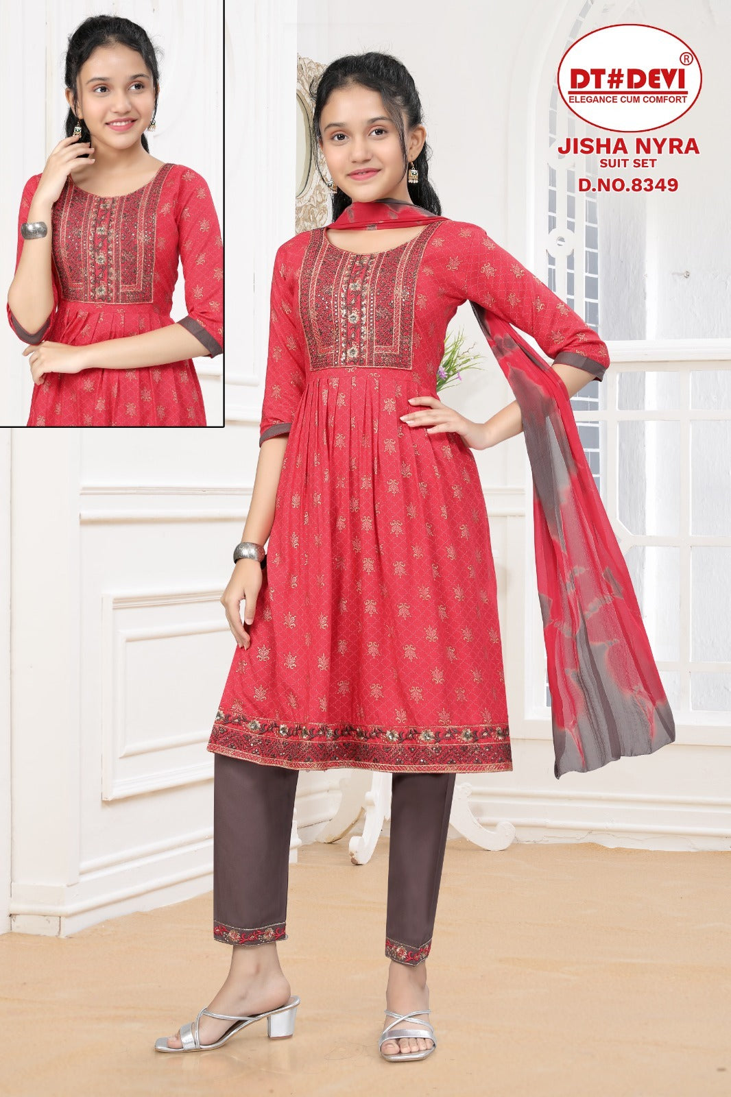 Jisha-8349 Dt Devi Rayon Girls Readymade Pant Suits