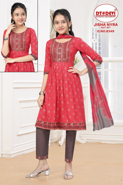 Jisha-8349 Dt Devi Rayon Girls Readymade Pant Suits