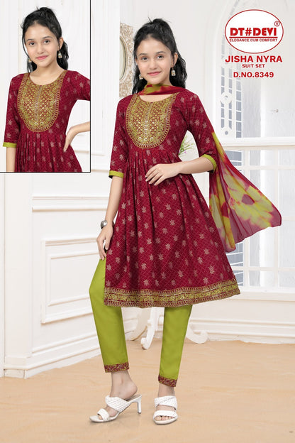 Jisha-8349 Dt Devi Rayon Girls Readymade Pant Suits