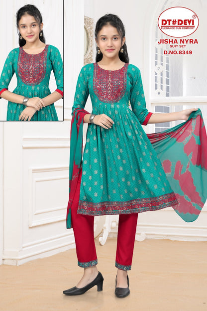 Jisha-8349 Dt Devi Rayon Girls Readymade Pant Suits