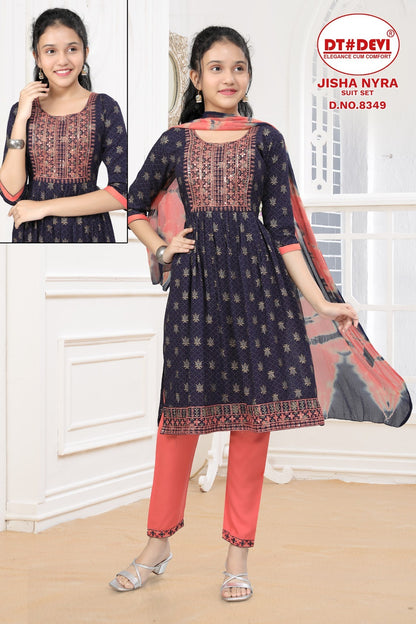 Jisha-8349 Dt Devi Rayon Girls Readymade Pant Suits