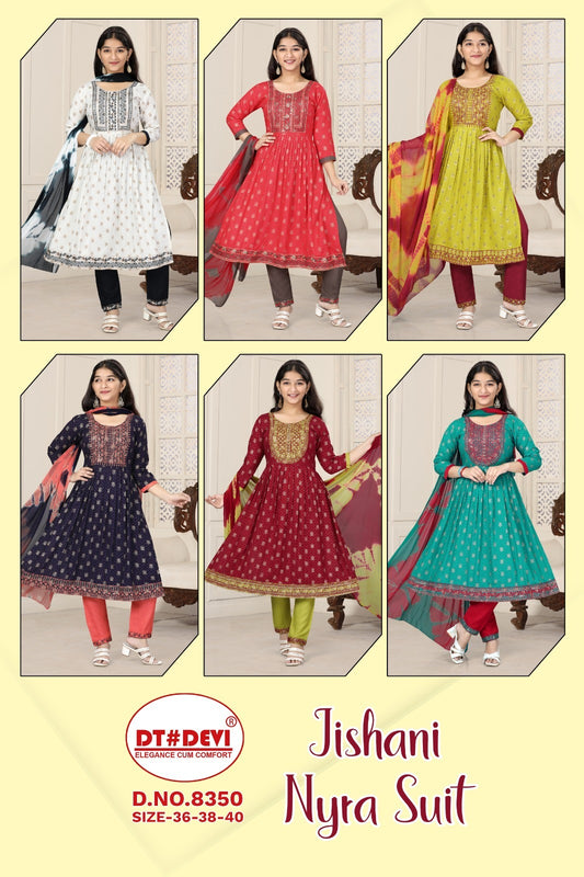 Jishani-8350 Dt Devi Rayon Girls Readymade Pant Suits