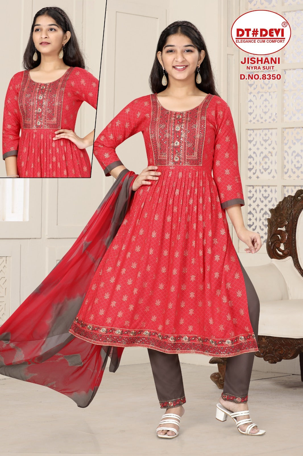 Jishani-8350 Dt Devi Rayon Girls Readymade Pant Suits