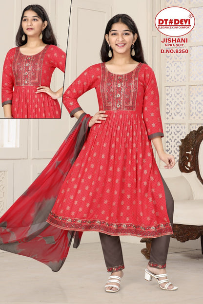 Jishani-8350 Dt Devi Rayon Girls Readymade Pant Suits