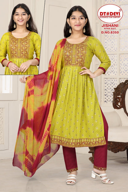 Jishani-8350 Dt Devi Rayon Girls Readymade Pant Suits