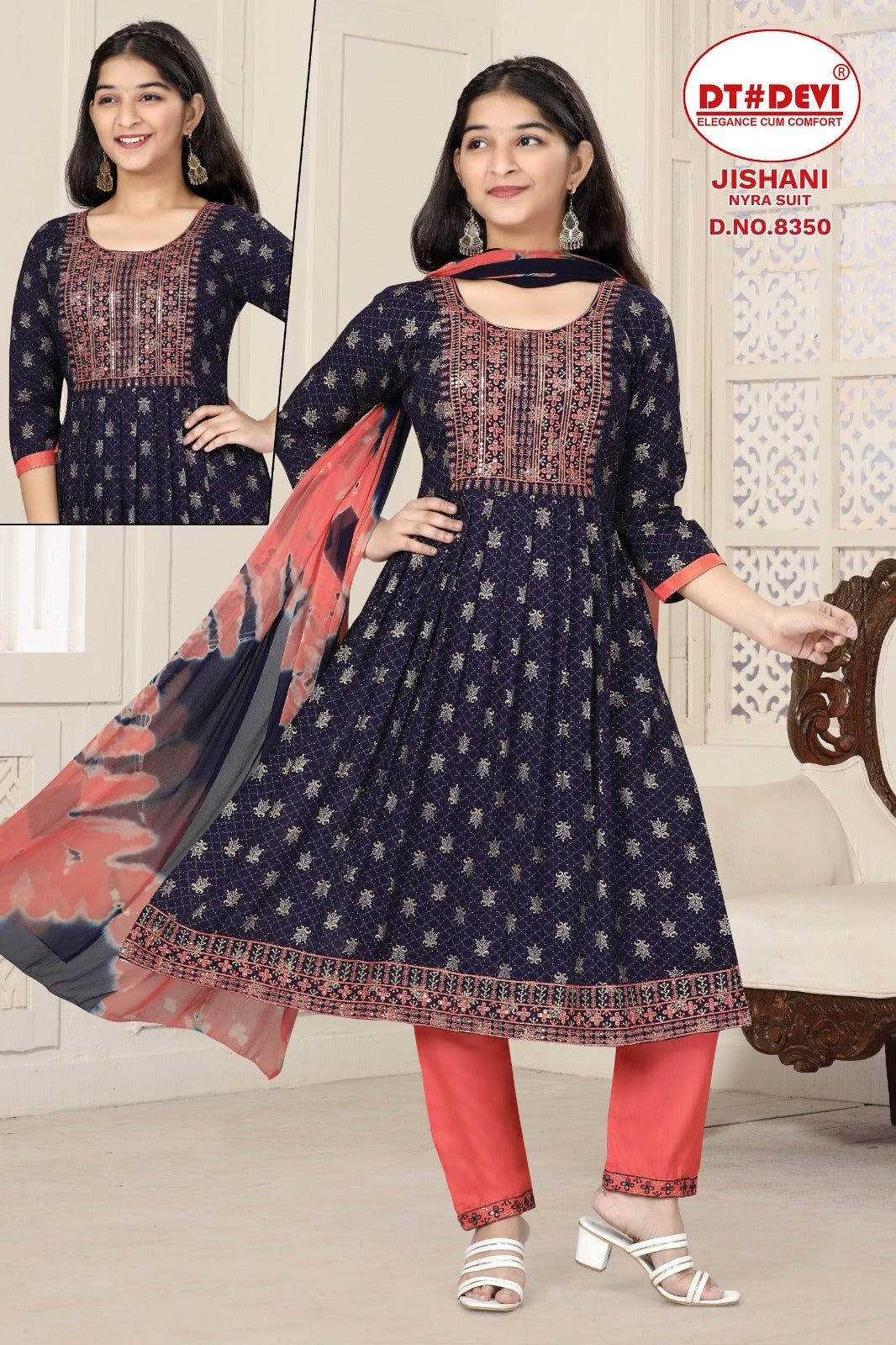 Jishani-8350 Dt Devi Rayon Girls Readymade Pant Suits