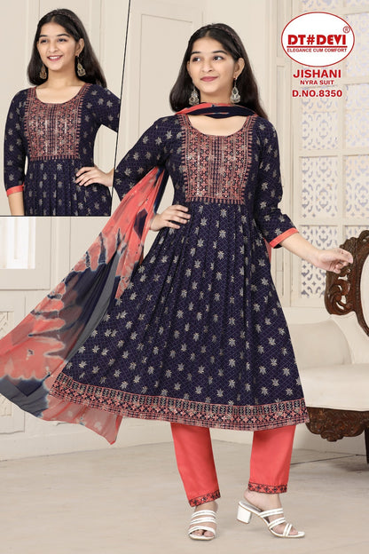 Jishani-8350 Dt Devi Rayon Girls Readymade Pant Suits