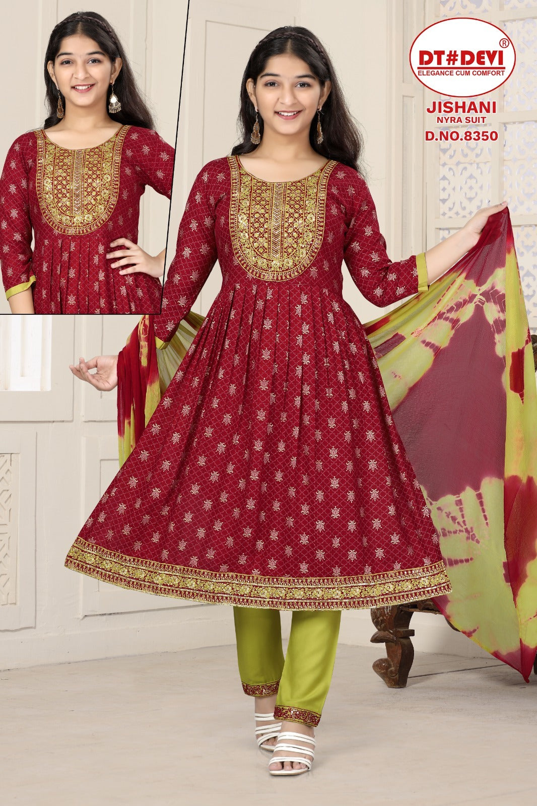 Jishani-8350 Dt Devi Rayon Girls Readymade Pant Suits