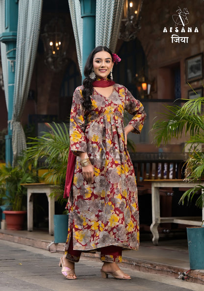 Jiya Afsana Muslin Readymade Pant Style Suits