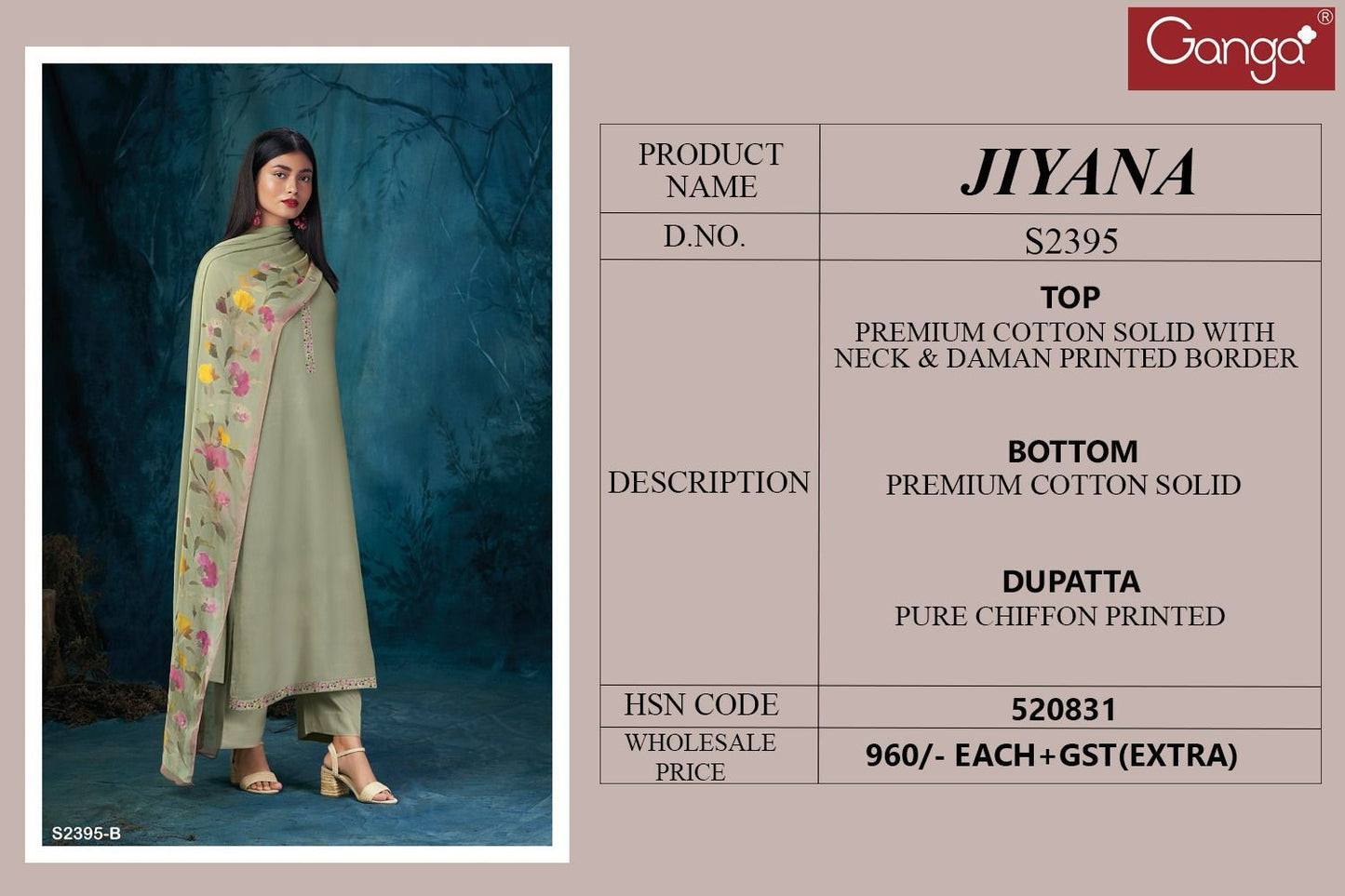 Jiyana-2395 Ganga Cotton Plazzo Style Suits