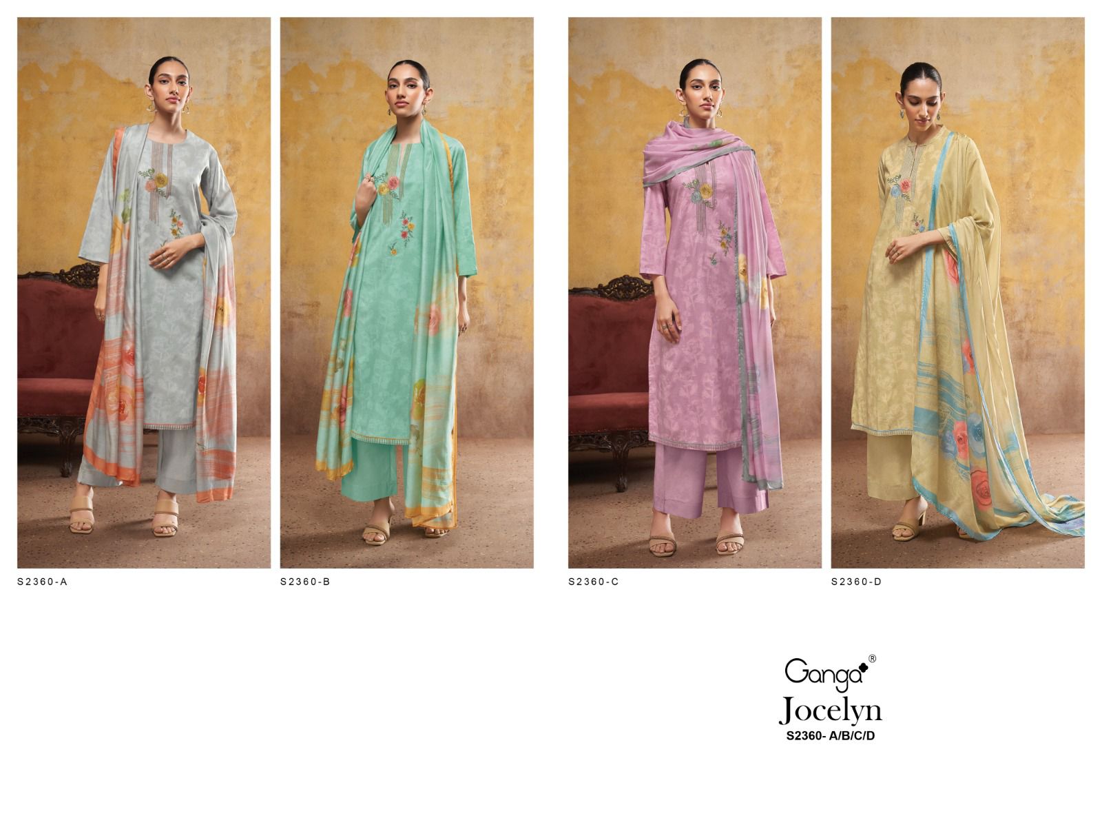 Jocelyn -2360 Ganga Premium Cotton Plazzo Style Suits