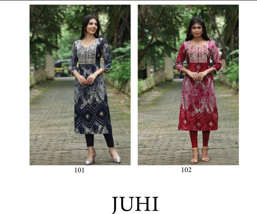 Juhi Nayra Rayon Long Straight Kurti