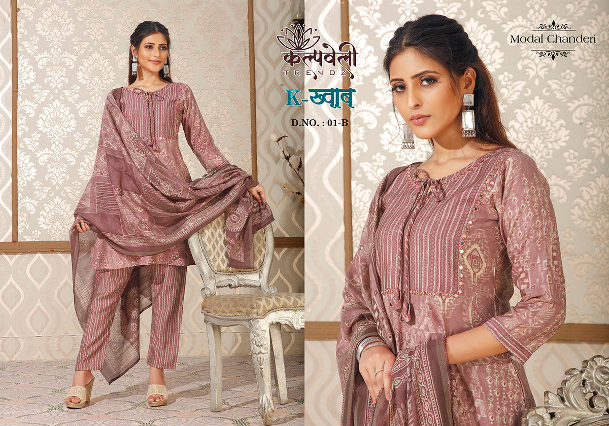 K-Khwab-1 Kalpveli Modal Chanderi Readymade Pant Style Suits