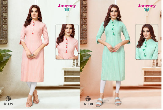 K 138 To 139 Journey Design Cot Slub Straight Cut Kurtis