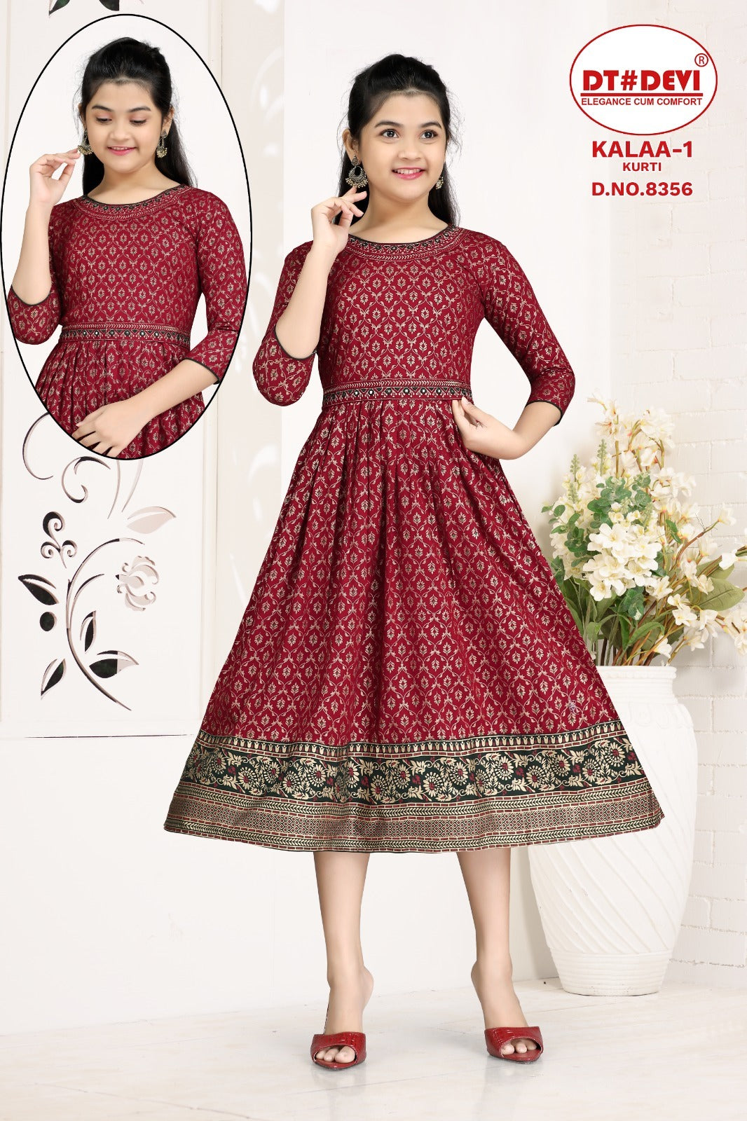 Kalaa-1-8356 Dt Devi Reyon Girls Anarkali Kurti