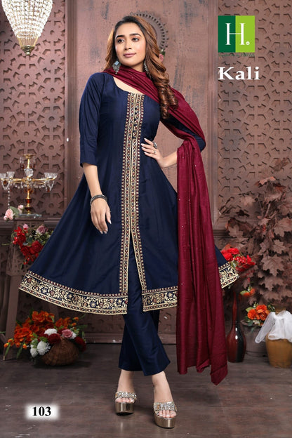 Kali H Dot Silk Readymade Pant Style Suits