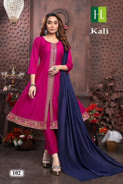 Kali H Dot Silk Readymade Pant Style Suits