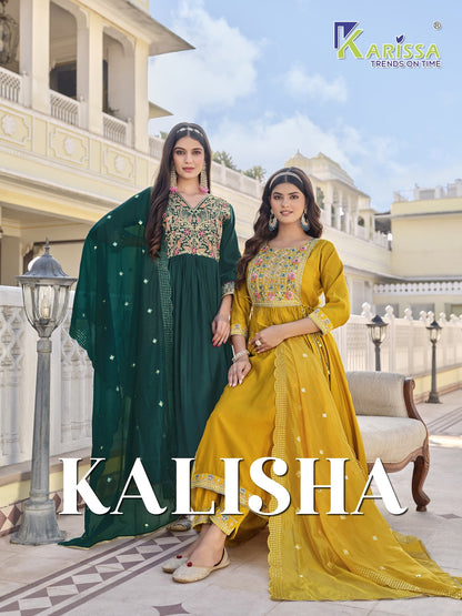 Kalisha Karissa Viscose Silk Readymade Pant Style Suits