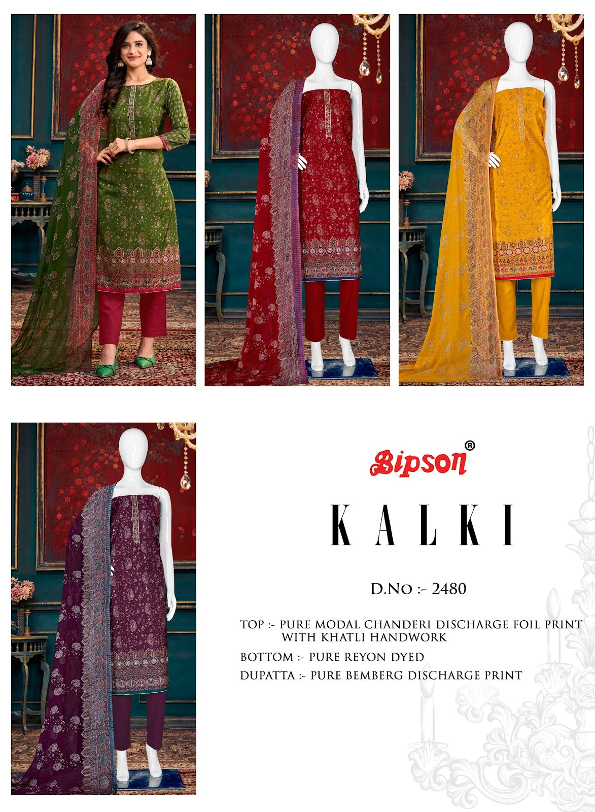Kalki-2480 Bipson Prints Modal Chanderi Pant Style Suits