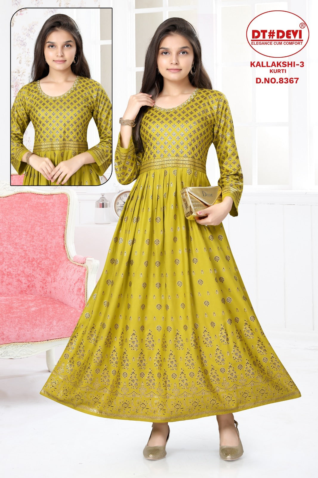 Kallakshi-3-8367 Dt Devi Reyon Girls Anarkali Kurti