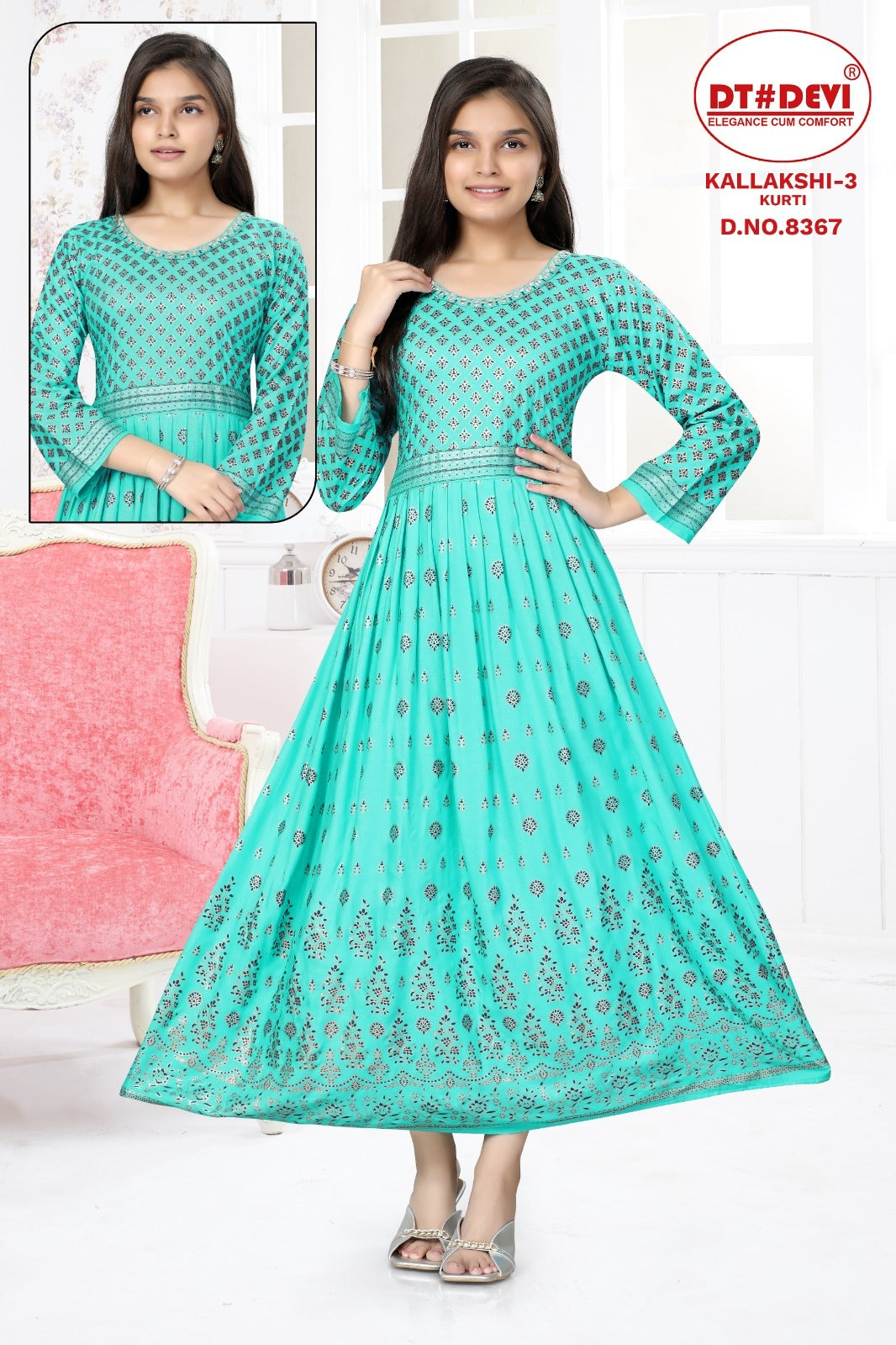 Kallakshi-3-8367 Dt Devi Reyon Girls Anarkali Kurti