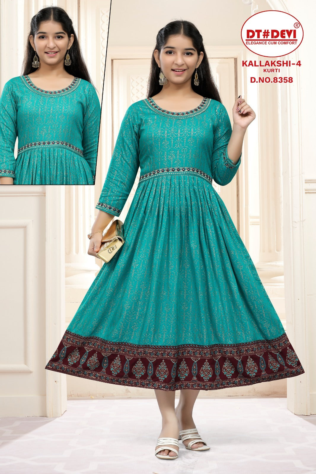 Kallakshi-4-8358 Dt Devi Reyon Girls Anarkali Kurti