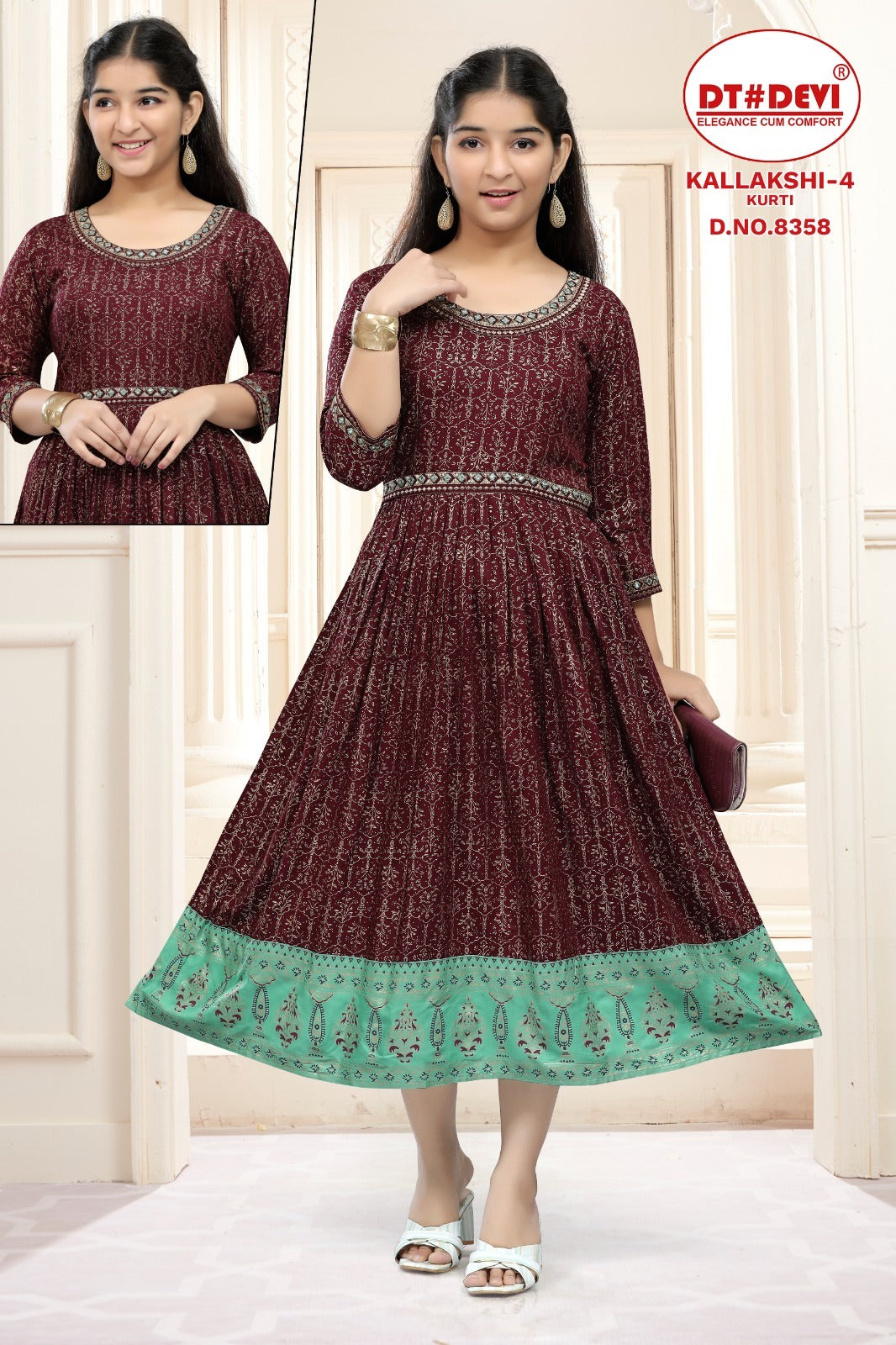 Kallakshi-4-8358 Dt Devi Reyon Girls Anarkali Kurti