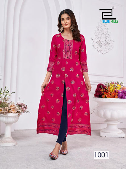 Kanishka Blue Hills Rayon 14Kg Long Kurtis