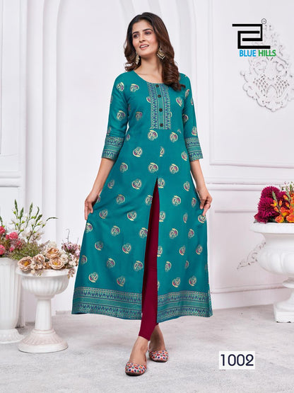 Kanishka Blue Hills Rayon 14Kg Long Kurtis
