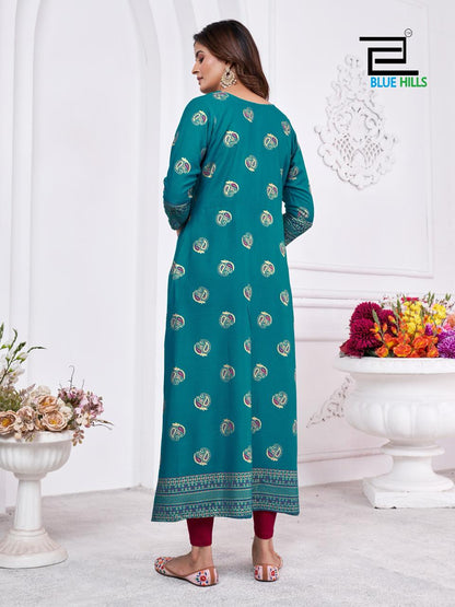 Kanishka Blue Hills Rayon 14Kg Long Kurtis