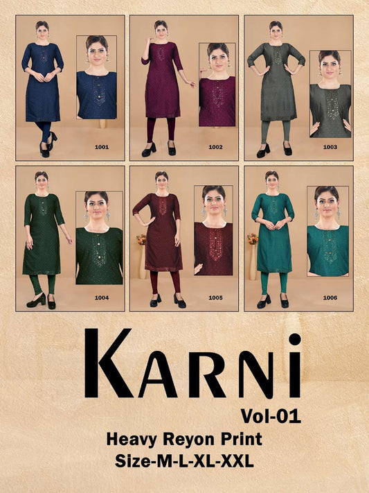 Karni Vol 1 Kavinay Rayon Knee Length Kurtis