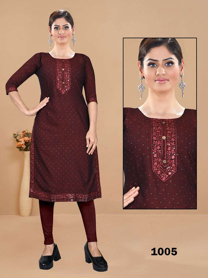 Karni Vol 1 Kavinay Rayon Knee Length Kurtis
