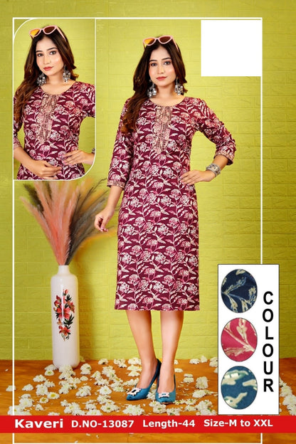 Kaveri-A Zoya Rayon Knee Length Kurtis