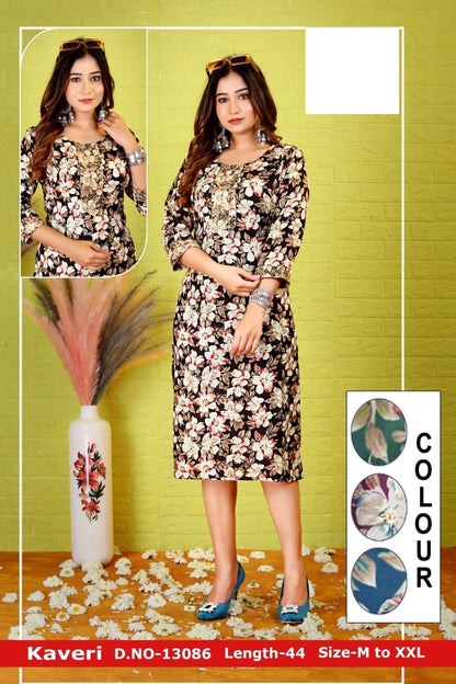Kaveri-A Zoya Rayon Knee Length Kurtis