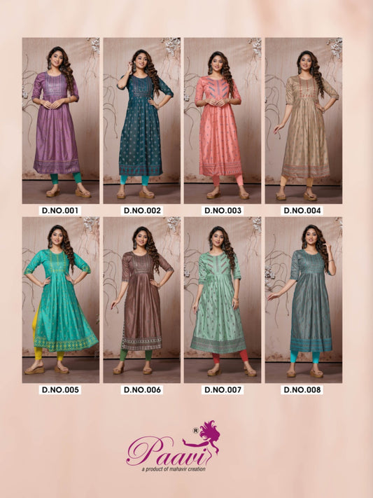 Kavya Paavi Modal Silk Naira Cut Kurtis