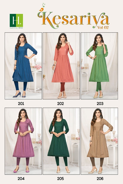 Kesariya Vol 2 H Dot Viscose Rayon Naira Cut Kurtis
