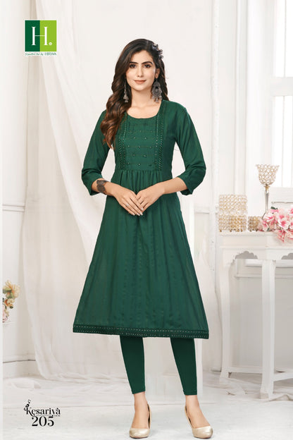 Kesariya Vol 2 H Dot Viscose Rayon Naira Cut Kurtis