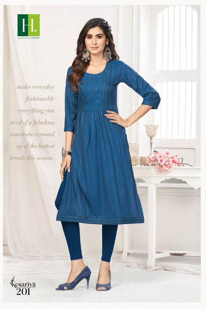 Kesariya Vol 2 H Dot Viscose Rayon Naira Cut Kurtis