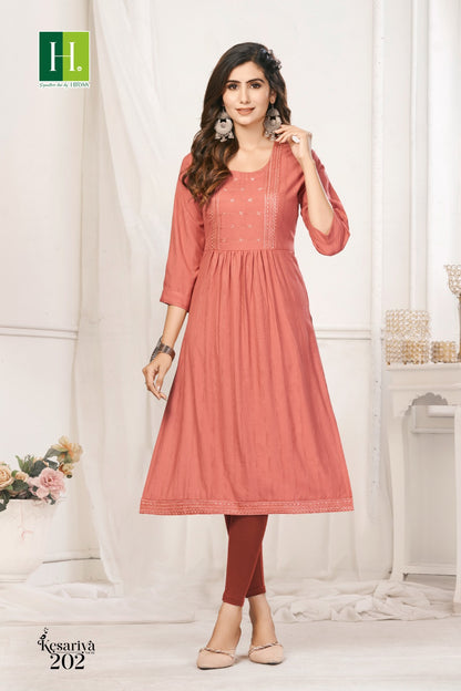 Kesariya Vol 2 H Dot Viscose Rayon Naira Cut Kurtis