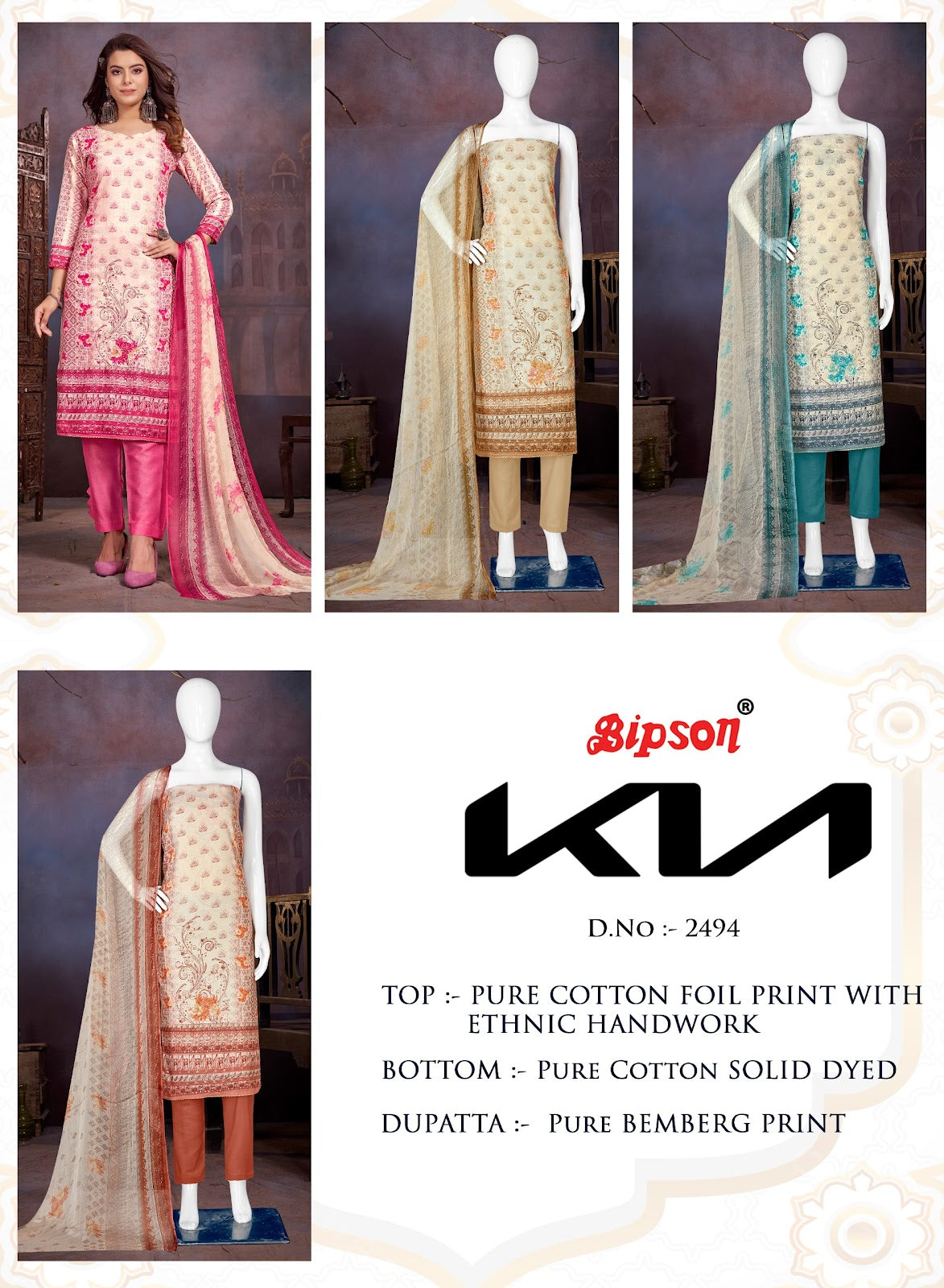 Kia 2494 Bipson Prints Pure Cotton Pant Style Suits